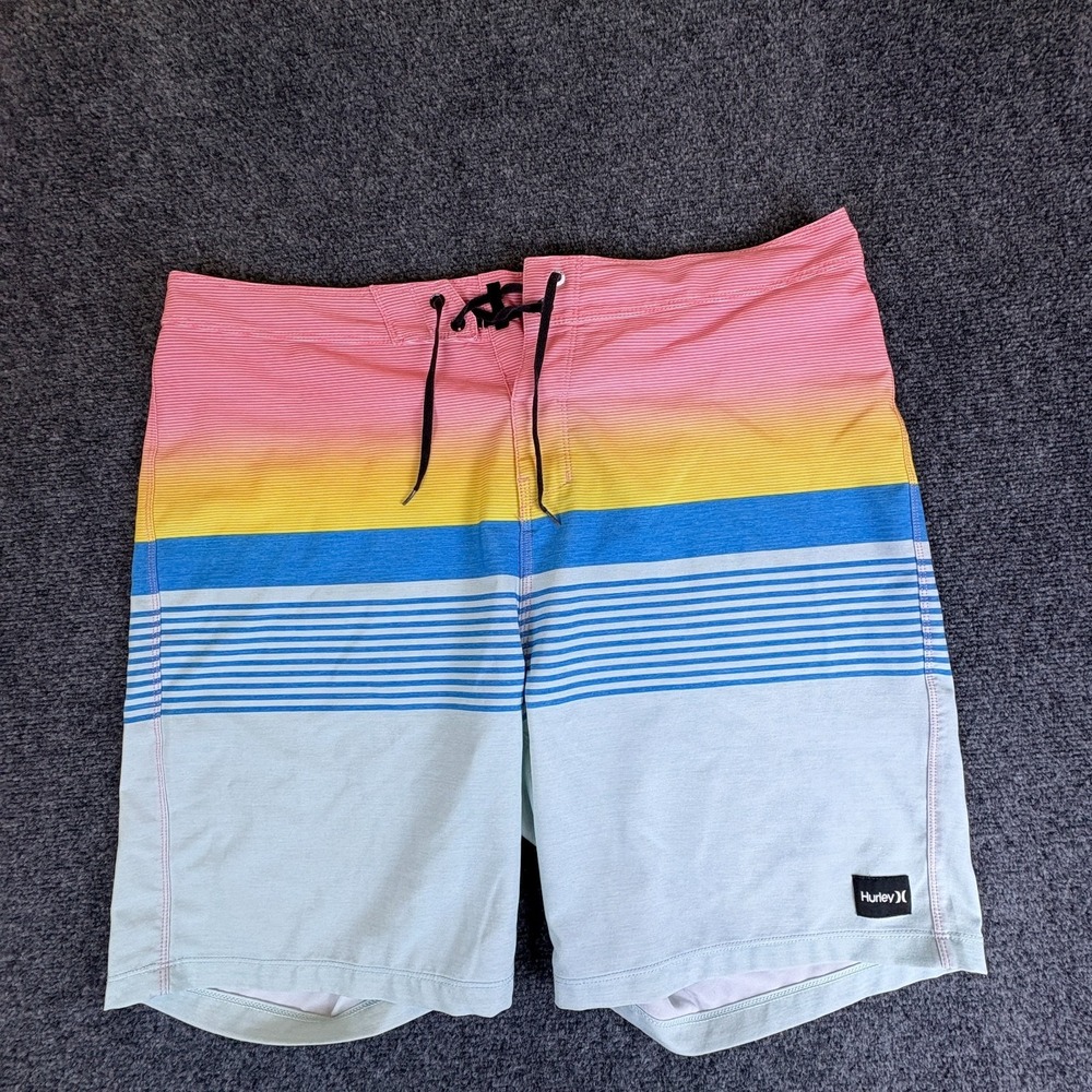 Hurley Board Shorts Mens 38x7.5 Multicolor Gradient Striped Pocket Swimwear